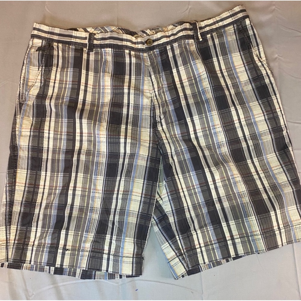 Tommy Bahama Shorts Mens 42 Blue Plaid Cotton Silk Blend Flat Front Preppy